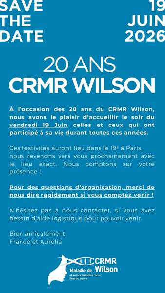 SAVE THE DATE soirée 20 ans CRMR Wilson