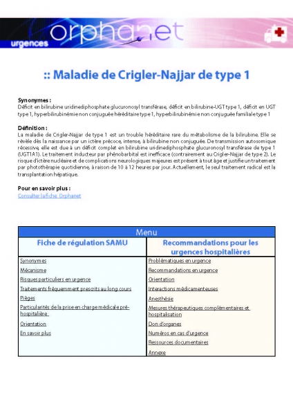 Crigler-Najjar de type 1, maladie de (2012)