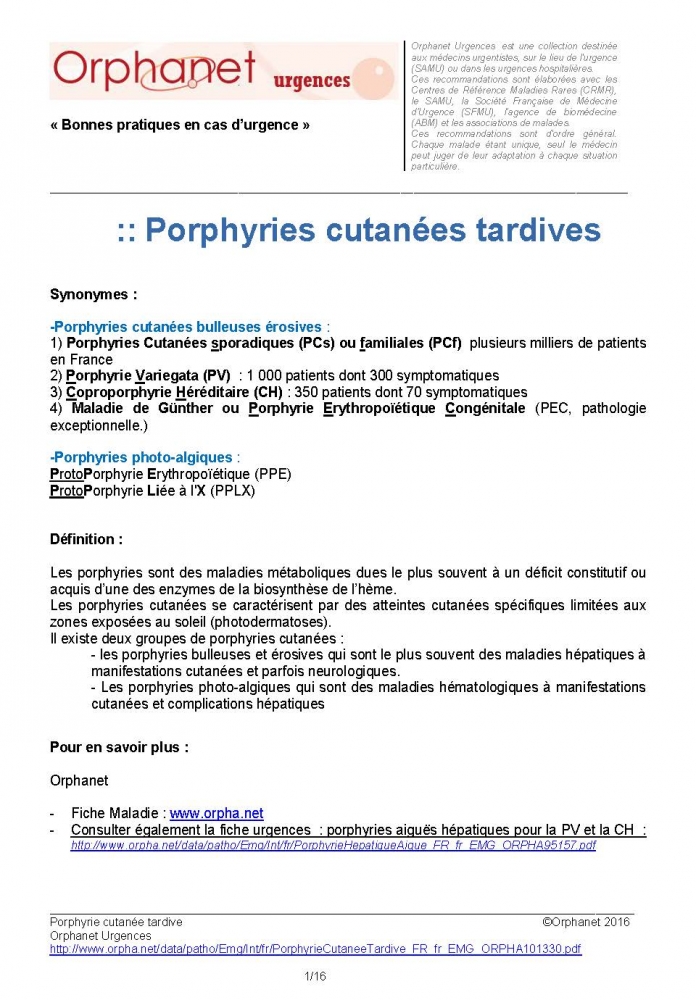 Porphyries cutanées tardives (2016)