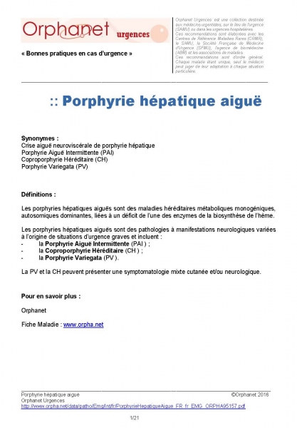 Porphyries hépatiques aiguës (2016)