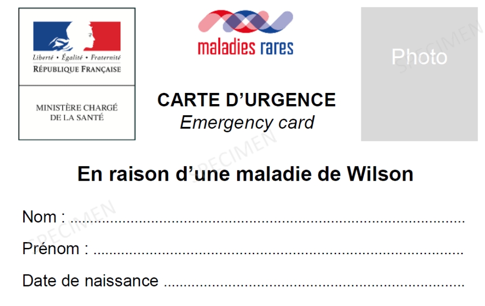 Carte urgence - maladie de wilson