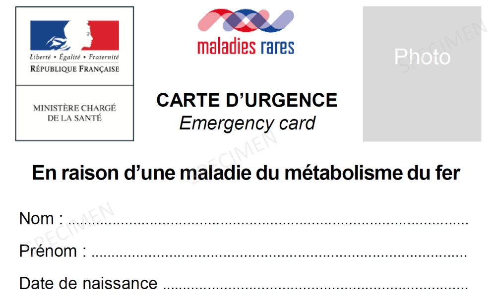 Carte urgence - hémochromatoses et autres maladies métaboliques du fer