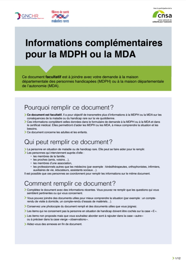 Document complémentaire à une demande MDPH